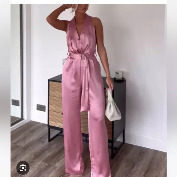 ZARA SATIN EFFECT JUMPSUIT WITH BELT